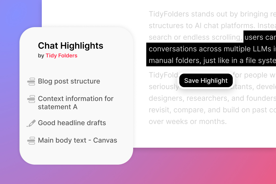Saving a text highlight in a chat with Tidy Folders